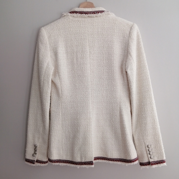 Veronica Beard Raw Edge Cutaway White Tweed Dickey Blazer with Red Trim 0 - Picture 6 of 17